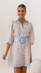 Xander Long Sleeve Mini Dress - Blue