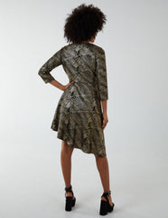 Asymmetric Metallic Animal Foil Wrap Dress