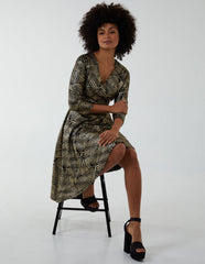 Asymmetric Metallic Animal Foil Wrap Dress