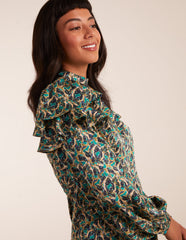 Ruffle Sleeve High Neck Swing Dress