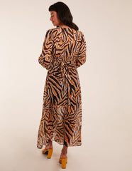 V Neck Animal Print Maxi Dress