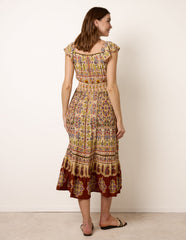 V Neck Embroidery Trim Paisley Maxi Dress