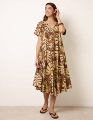Topical Print Kimono Style Oversized Dress