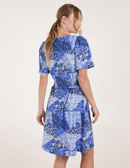Shirred Waist Button Front Patchwork Mini Dress