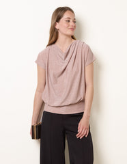 Metallic Cowl Neck Draped Top