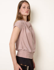 Metallic Cowl Neck Draped Top