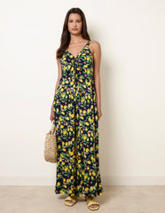 Lemon Print Front Tie Jumpsuit