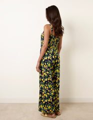 Lemon Print Front Tie Jumpsuit