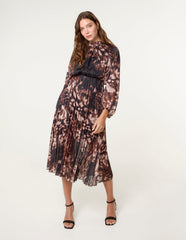 High Neck Metallic Pleated Dress