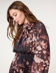 High Neck Metallic Pleated Dress