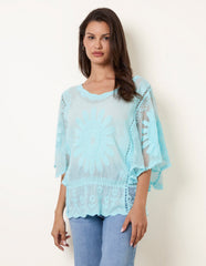 Sun Flower Lace Sleeve Blouse