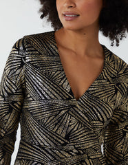 Asymmetric Metallic Animal Foil Wrap Dress