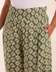Curve Shirred Wide Leg Aztec Trousers