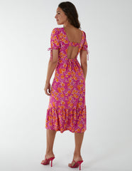 Crew Neck Midi Dress With Scrunchie Back Detail