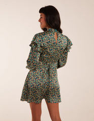 Ruffle Sleeve High Neck Swing Dress