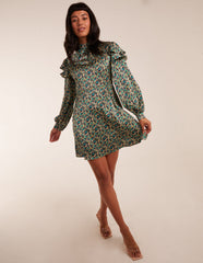 Ruffle Sleeve High Neck Swing Dress