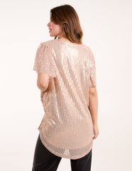 Angel Sleeve V Neck Sequin Top