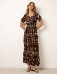 Starfish Print Tie Front Maxi Dress