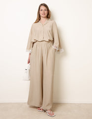 Crinkle Viscose Wide Leg Trousers