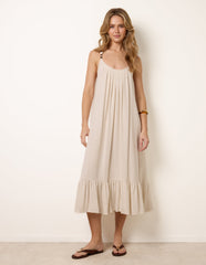 Natural Textured Dress With Bead Details