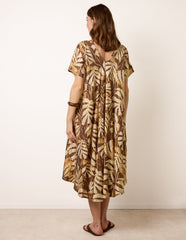 Topical Print Kimono Style Oversized Dress