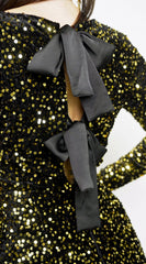 Éloria Velvet Sequin Long Sleeve Mini Dress - Black