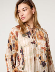Printed Tie Neck Blouse