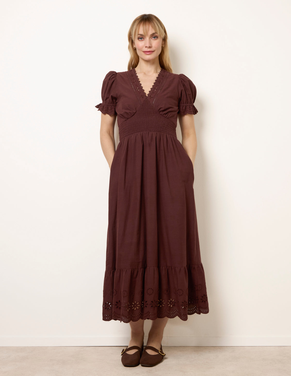 Embroidery Detail V-Neck Maxi Dress