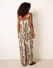 Jumpsuit With Floral & Leaf Print