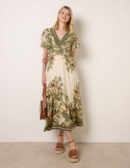 Tropical Print Wrap Front Dress