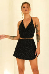 Moonlight Drive Beaded Chiffon Top - Black
